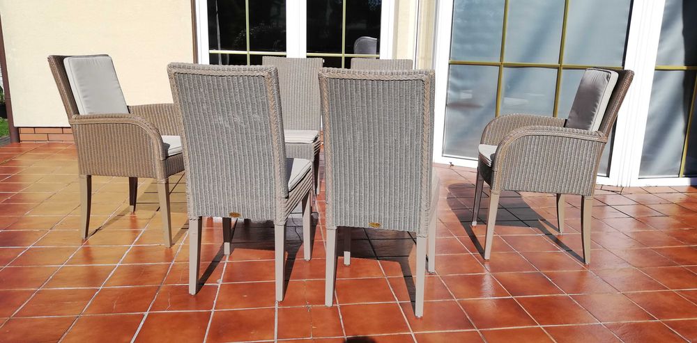 krzesło fotel rattanowe komplet Lloyd Loom 6 sztuk fotelik stół komoda
