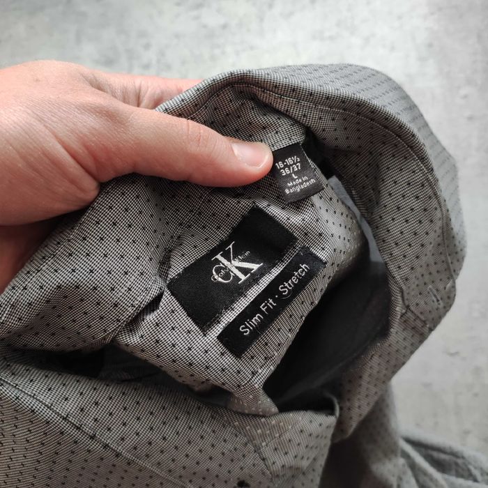 MĘSKA Elegancka Smart Casual Koszula Szara Calvin Klein Wzorek Klasyk