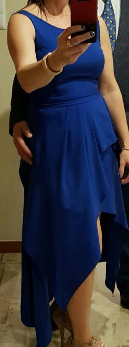 Sukienka szafirowa strzepiona granatowa mini długa gorset dopasowana