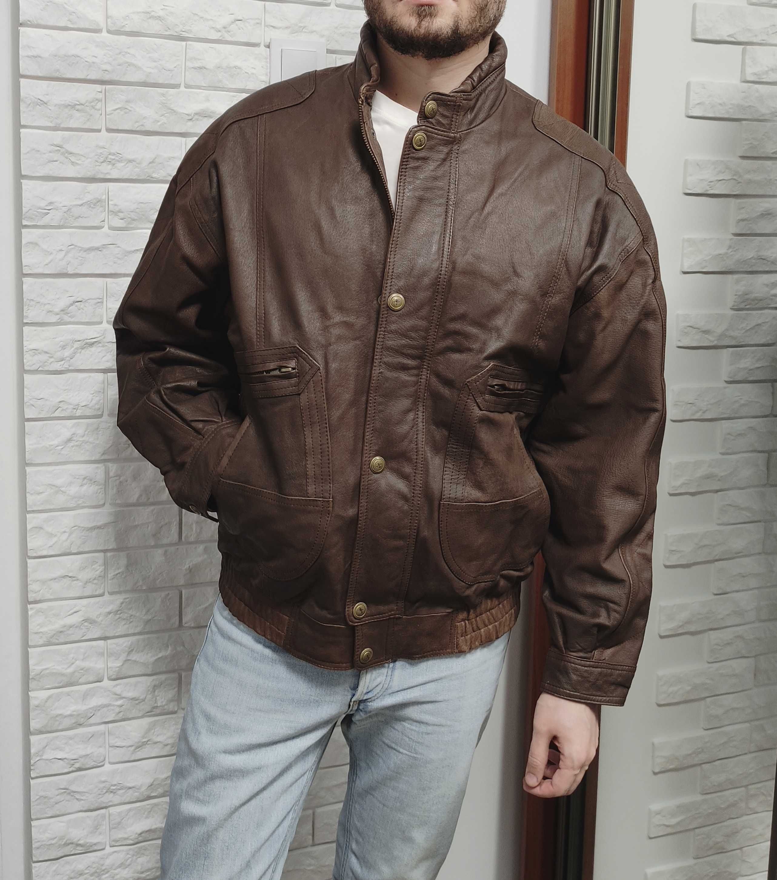 Бомбер куртка шкіряна чоловіча р. L 48 / 50 коричнева вінтажна мужска