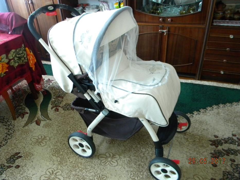 Прогулочная коляска Geoby бежевая с коричневым 2в1