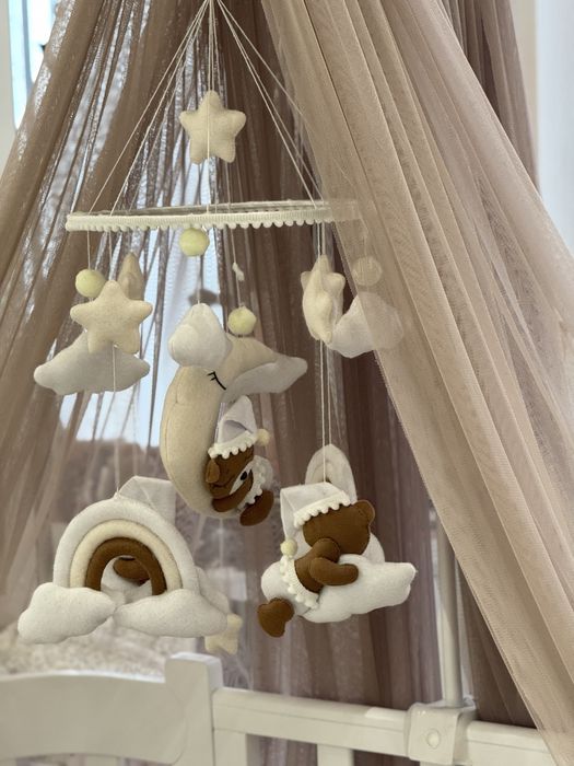 Ліжко дитяче ( Мама Тато ) з матрасом + окремо мобіль +бортики + фатін