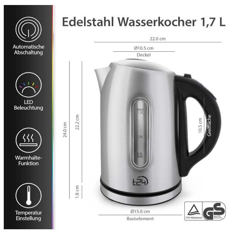 Czajnik elektryczny 1.7l regulacja temperatury 2200W, podświetlenie