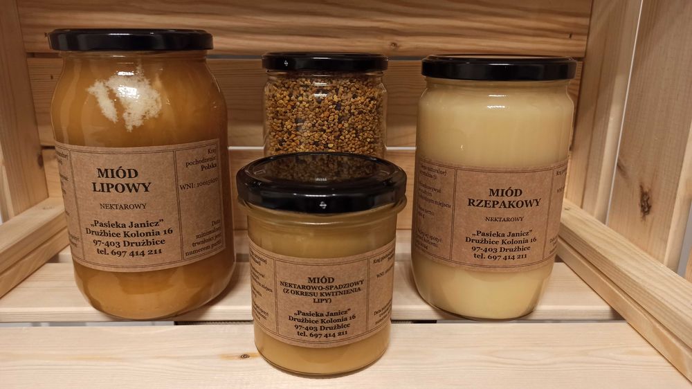 Miód lipowy rzepakowy spadziowy pyłek "Pasieka Janicz" prezent Święta