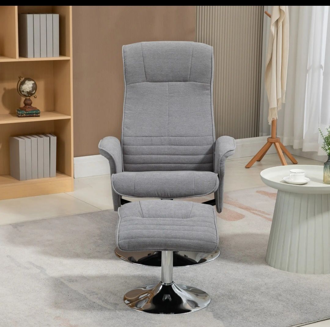 HOMCOM Fotel Relax z Podnóżkiem, Obrotowy, do 150 kg,szary