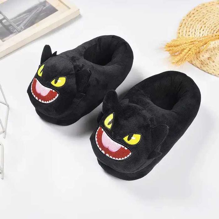 Домашні Плюшеві Тапочки Іграшки Кігурумі Дракон Беззубик, 36-43, Чорні