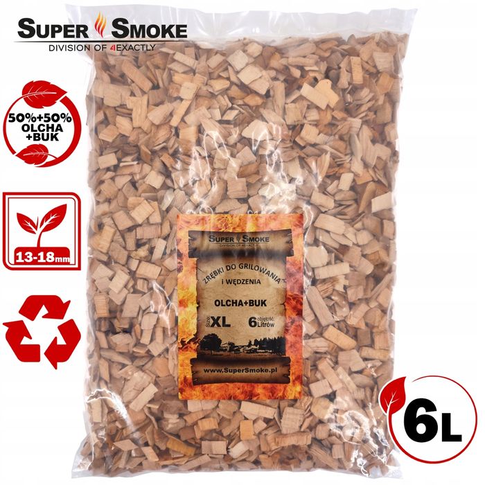 Zrębki Wędzarnicze Super Smoke OLCHA+BUK KL-13 (12-18mm) XL 6 Litrów