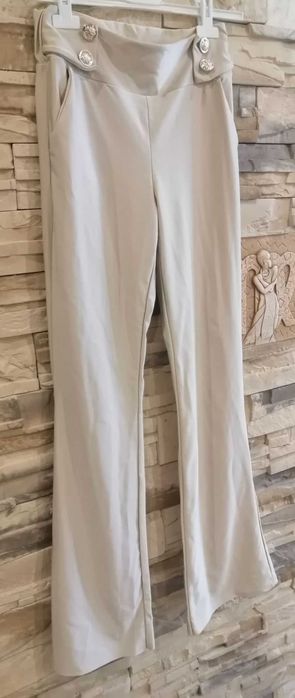 komplet bluzka spodnie szerokie wonder look beżowy xs s m