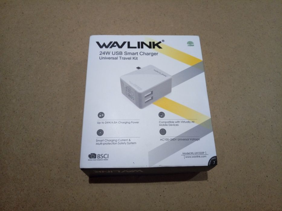 Wavlink универсальное зарядное на 2 USB (4.8А/24Вт) (EU/USA/AU/UK)