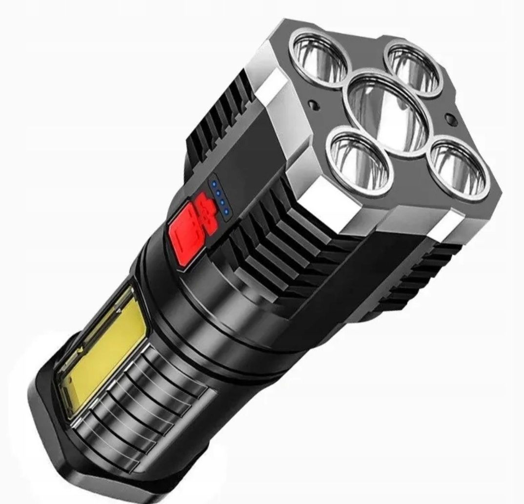 Latarka akumulatorowa turystyczna T6 5 LED USB szperacz halogen lampa