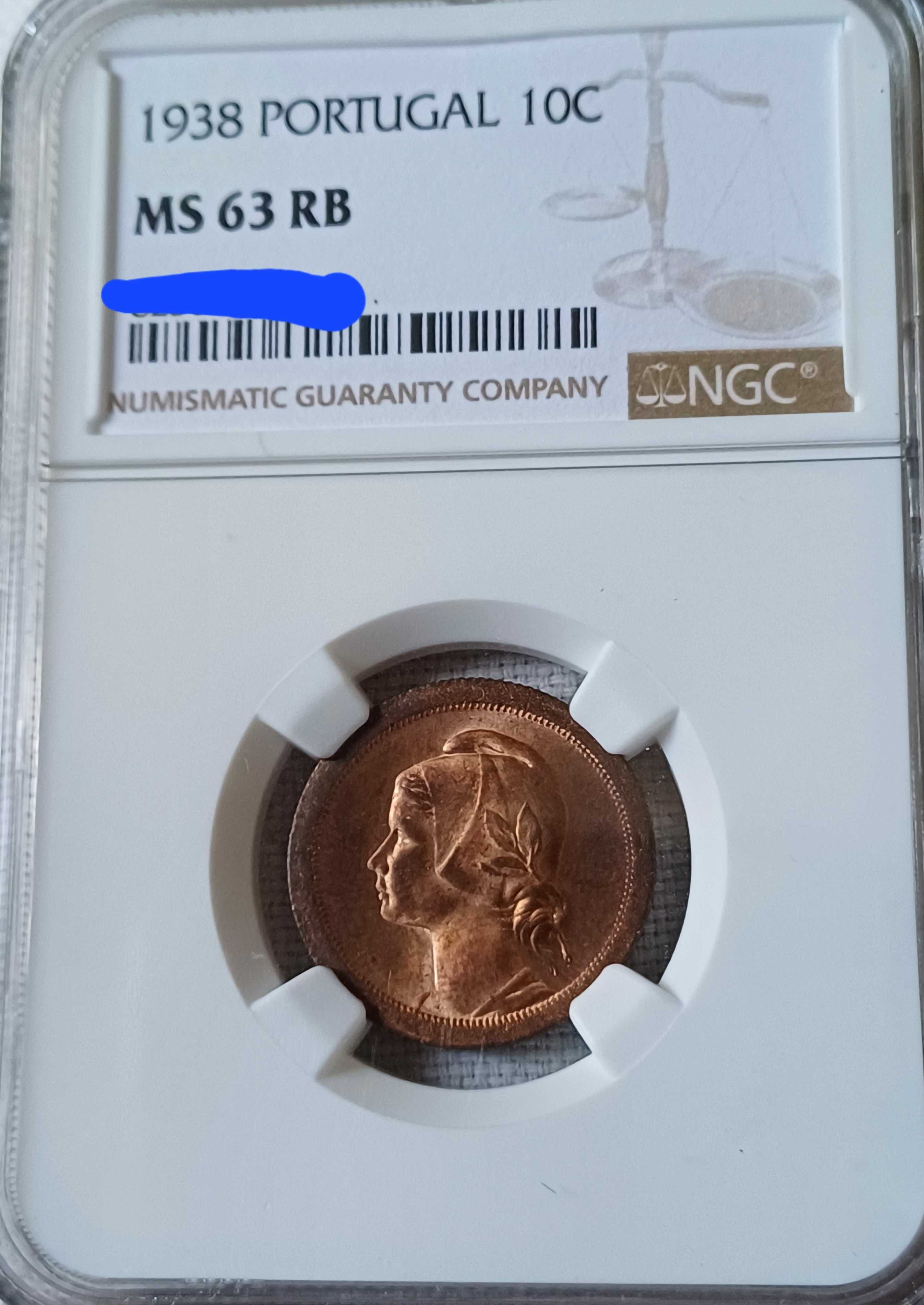 Moeda 10 centavos 1938 NGC MS63