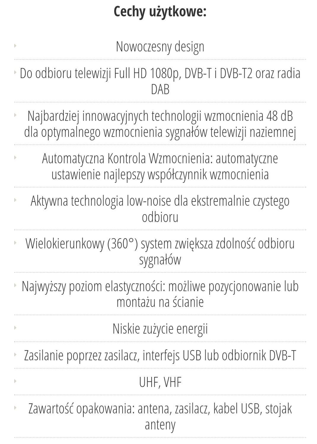 Antena wewnętrzna analogowo-cyfrowa DVB-T Vivanco TVA 402