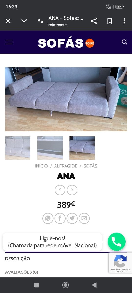 Sofá de três lugares
