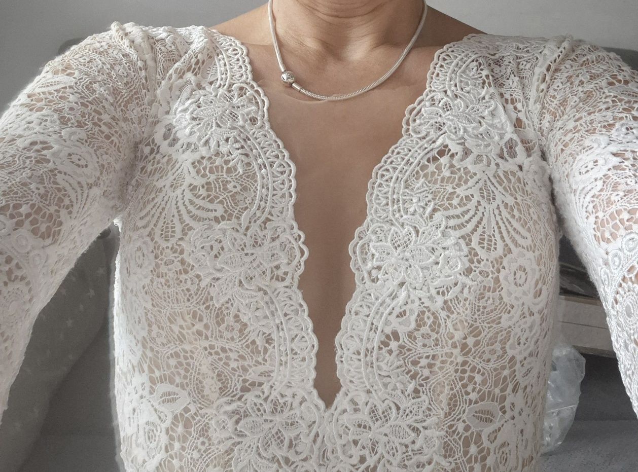 Suknia ślubna boho S ivory,śmietanka, ecru