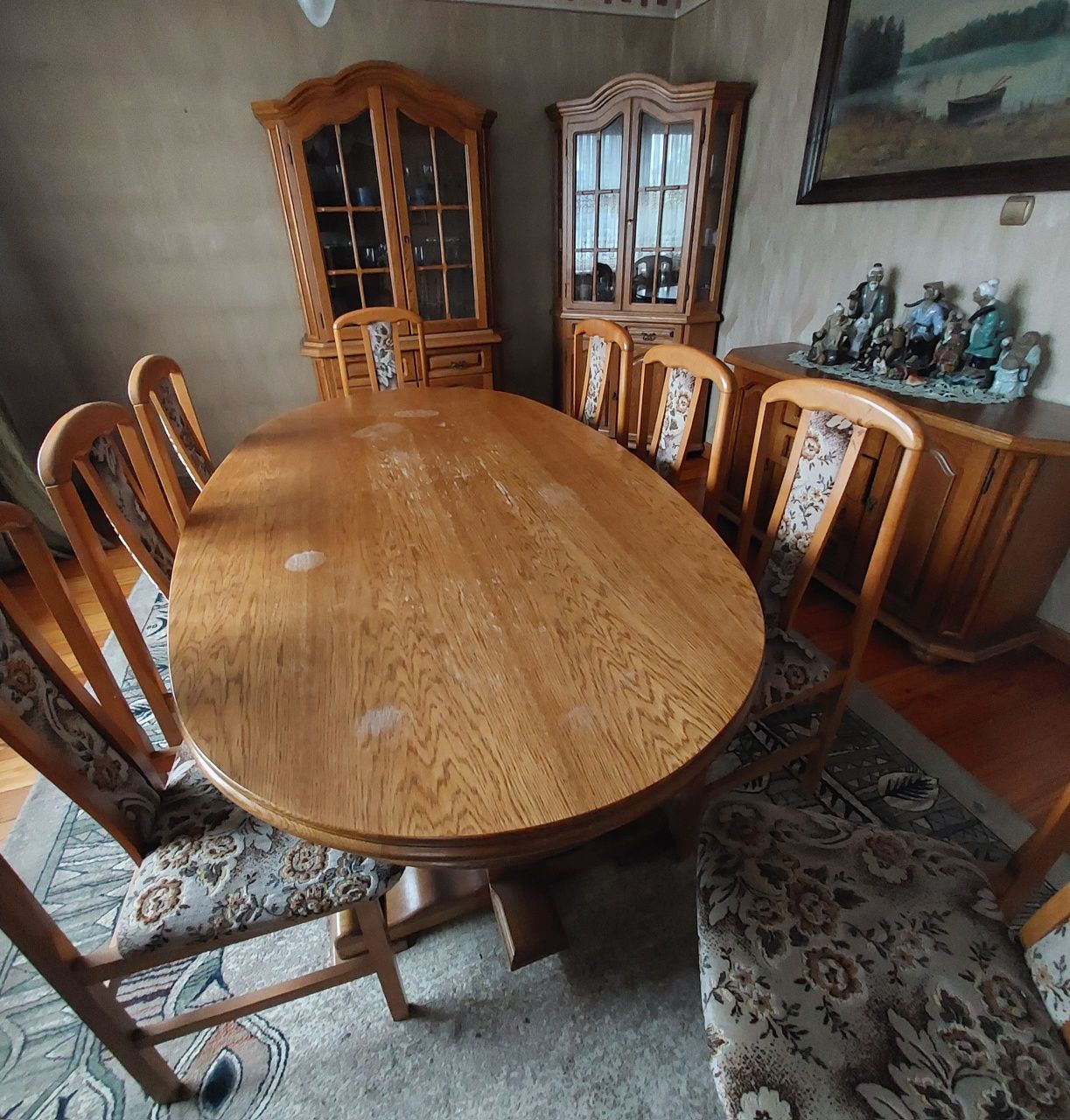Komplet dębowy stół 8 krzeseł