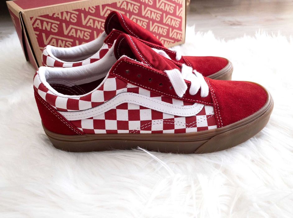 sneakersy, vansy, unisex, szachownica, kratka, old skool, checker red