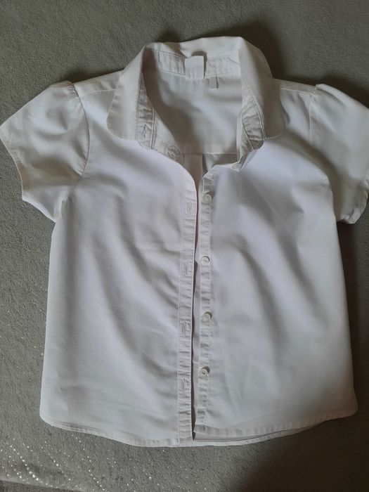 biała bluzeczka, koszula, krótki rekaw, kołnierzyk, 122