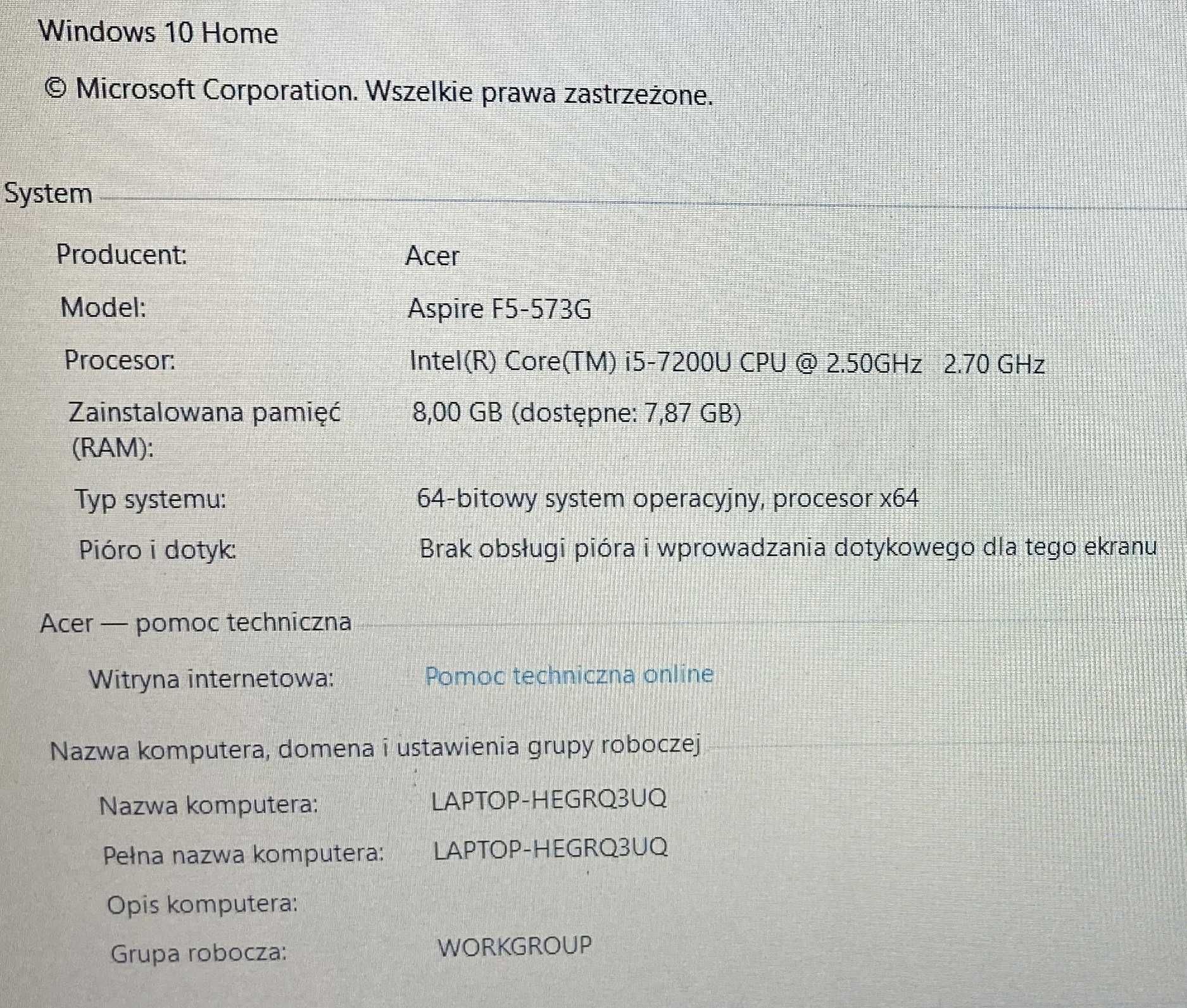 Laptop Acer F5-573G-524K 15,6 " Intel Core i5 8 GB / 1128 GB czarny