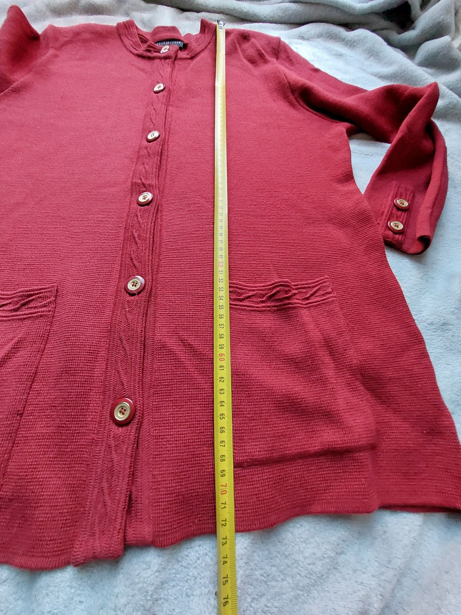 Sweter, kardigan wełniany wełna czerwony 38 M c&a