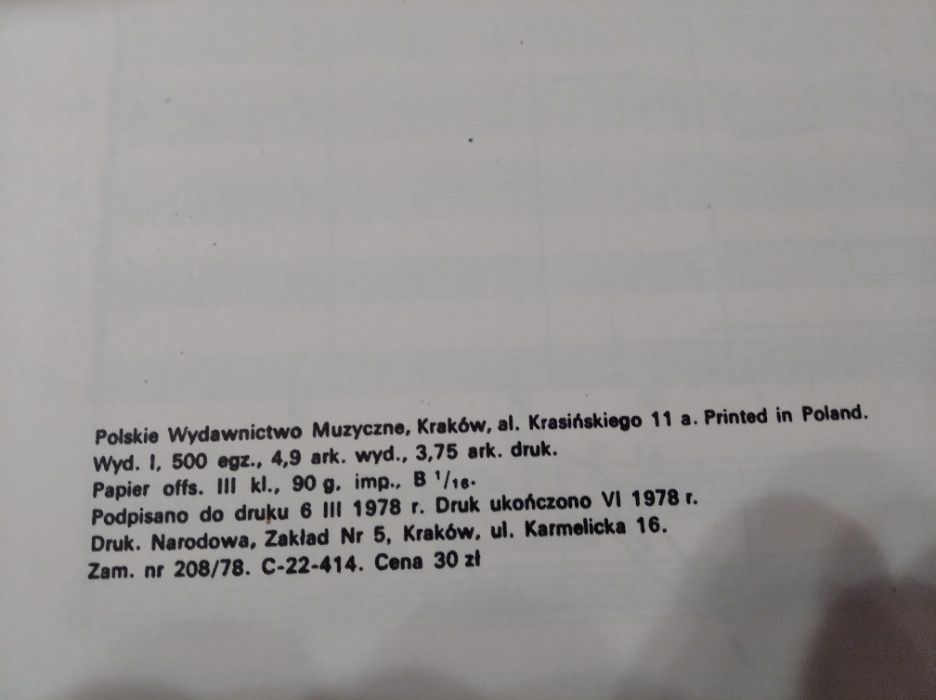 Nuty T.Paciorkiewicz Muz.na harfę i 5 instr.dętych PWM 1978