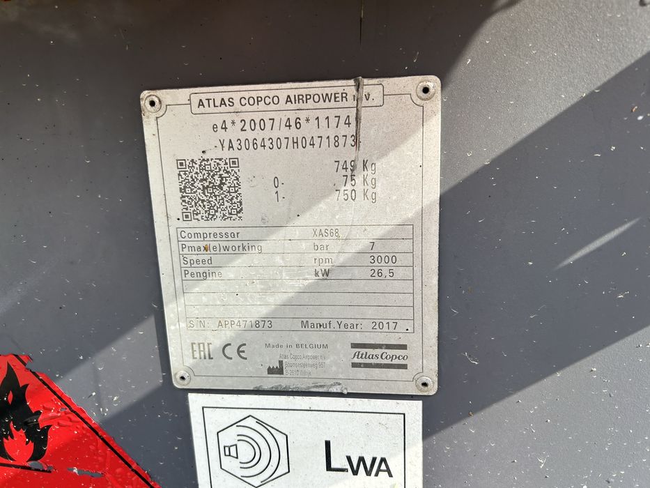 Kompresor sprężarka ATLAS COPCO XAS 68 rok 2017