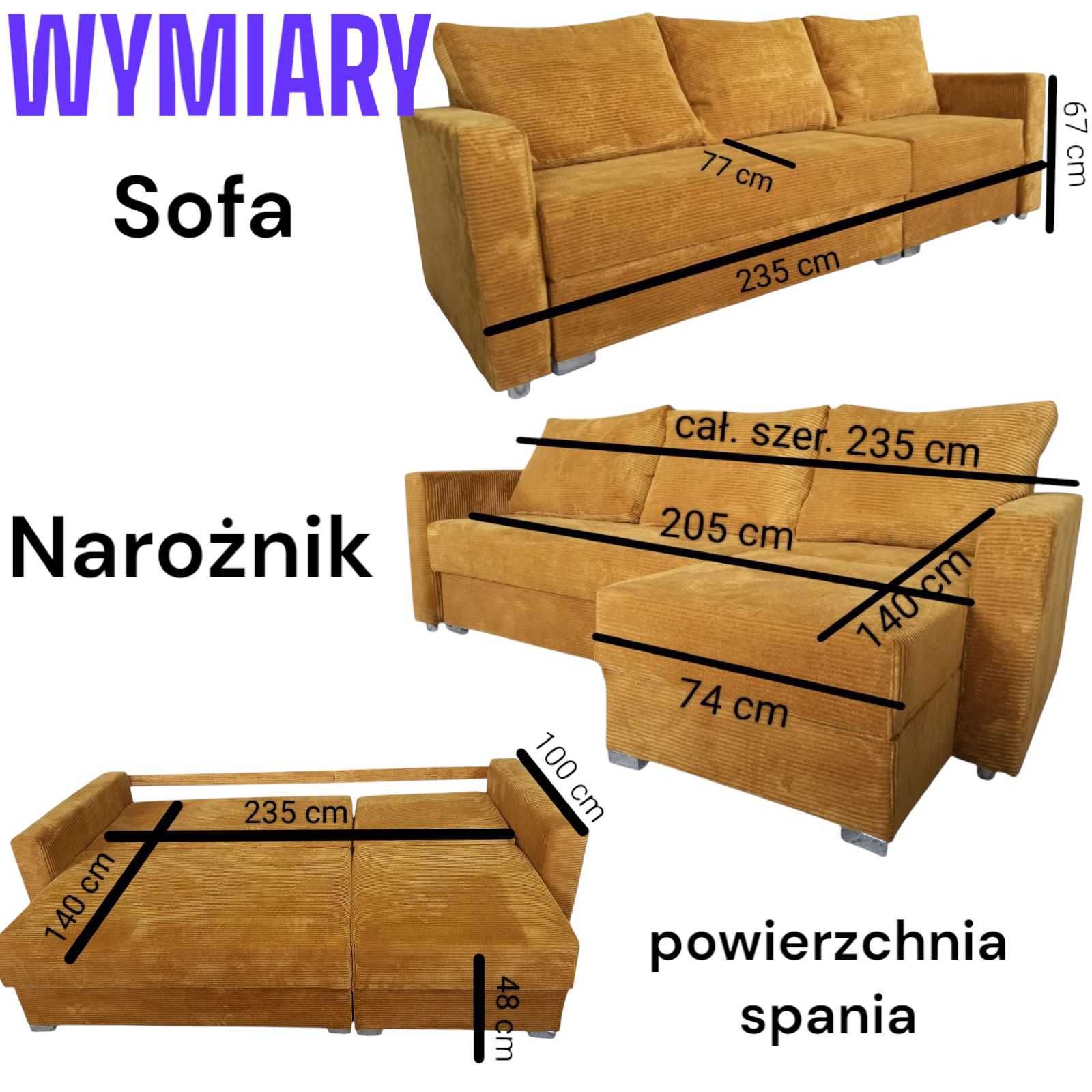 Sofa i Rogówka 2w1 rozkładany w Narożnik Glamour pojemnik