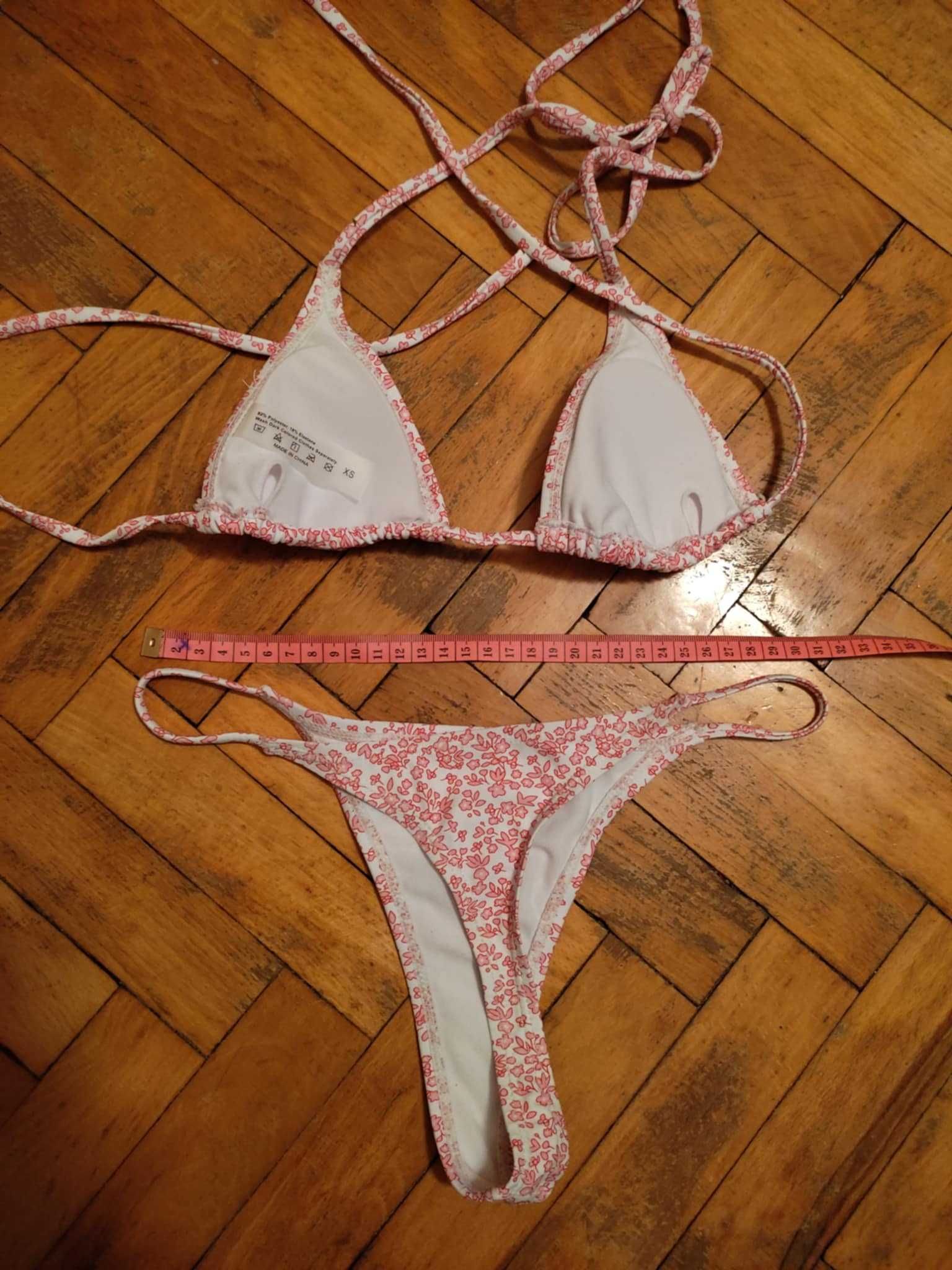 Bikini mini strój kąpielowy XS 34 w kwiatki w łączkę stringi