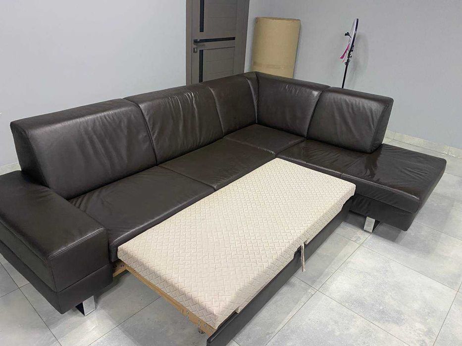 Шкіряний диван. Кутовий диван. Розкладний. Бежевий диван. Релакс.