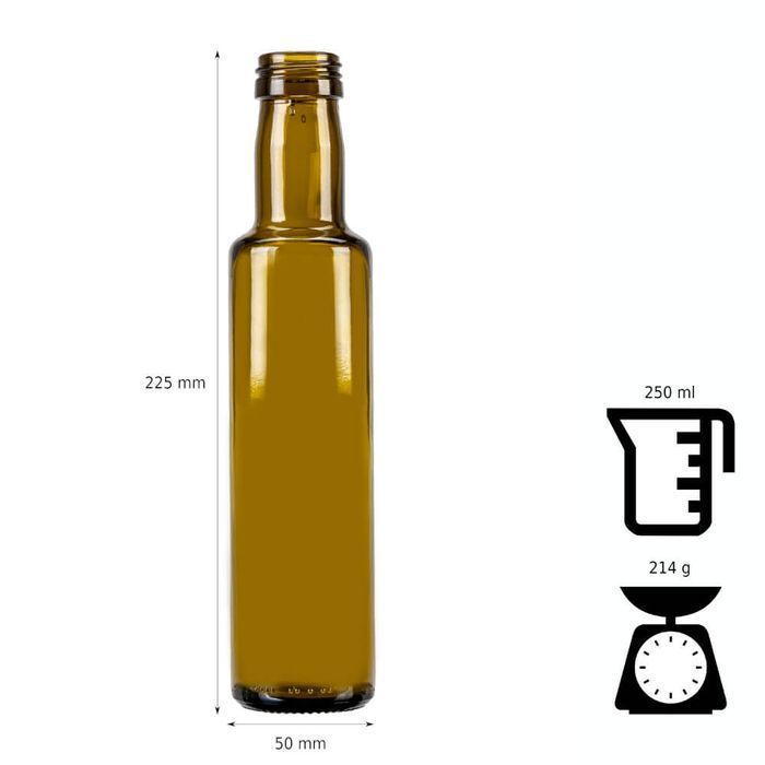 10x butelka DORICA 250 ml oliwkowa na oliwę z zakrętką
