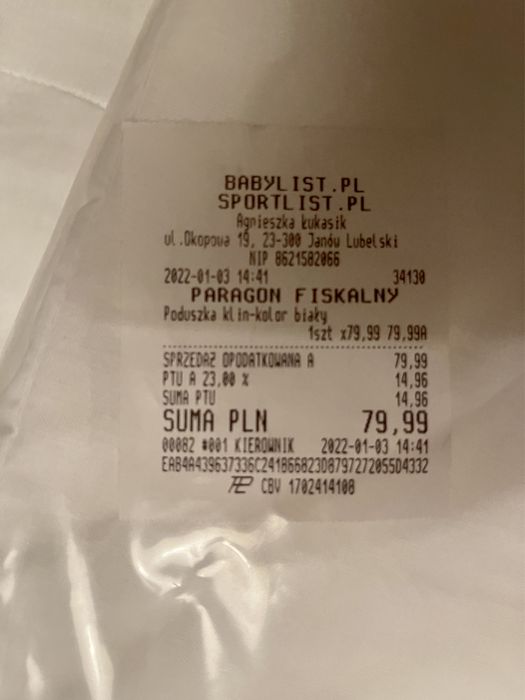 Poduszka bawelniania klin nieużywana