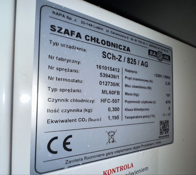 Szafa chlodnicza RAPA Sch 825 /Z AG