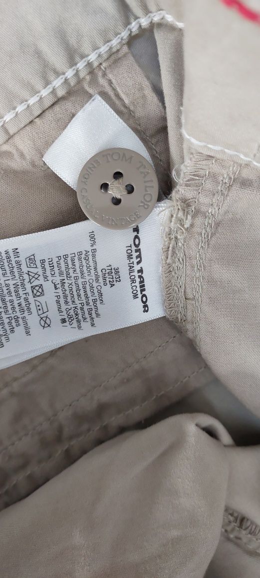 Bawełniane beżowe spodnie z zwężanymi nogawkami TOM TAILOR, R. 38