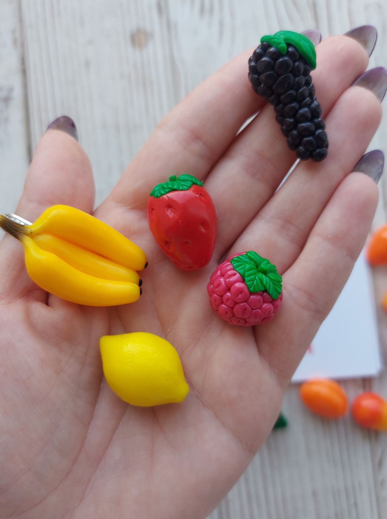 Овочі та фрукти з полімерної глини для діток, їжа для ляльок