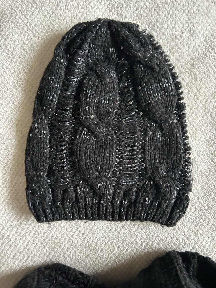 Komplet czapka Mohito komin H&M wełna czarny wełniany zestaw