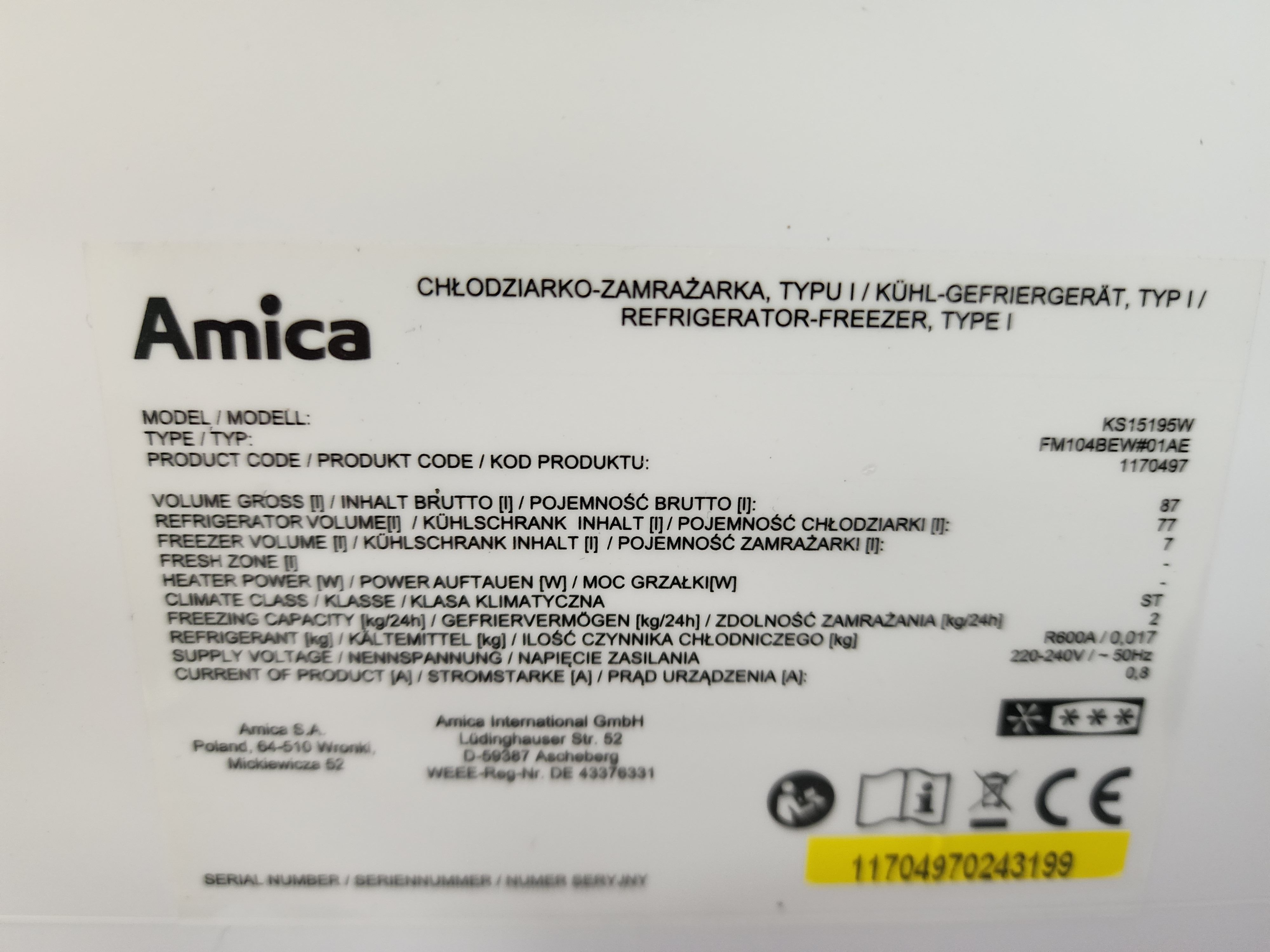 Lodówka Amica 84 Cm Dostawa/6Mscgwarancja