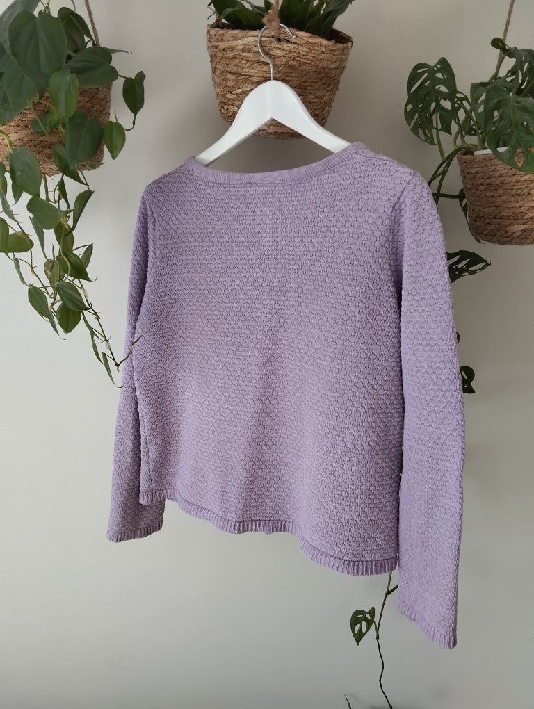 Sweter kardigan, na suwak, okrągły dekolt, szanelka, struktura r. L/XL