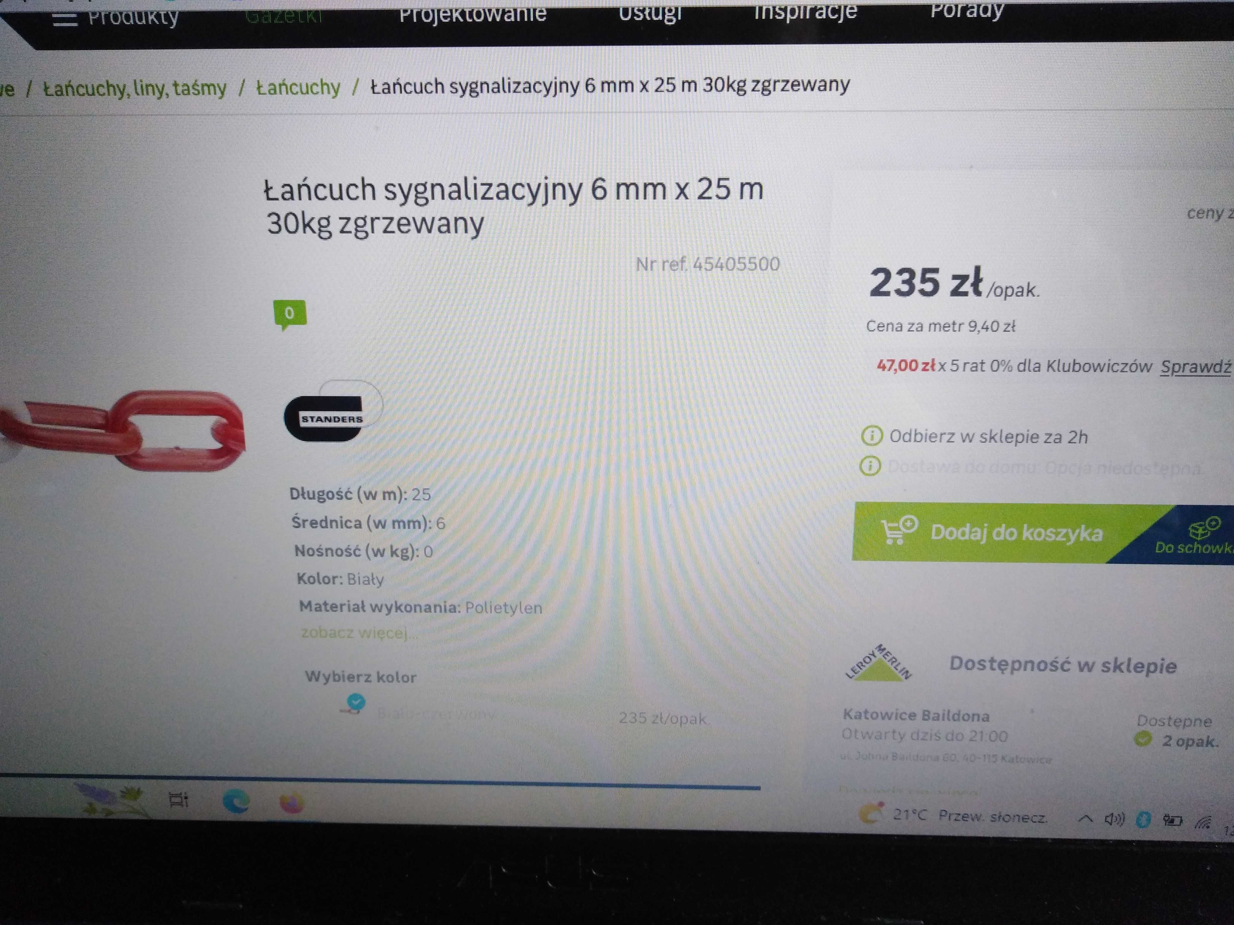 Łańcuch sygnalizacyjny ostrzegawczy MOCNY biało czerwony 25m STANDERS