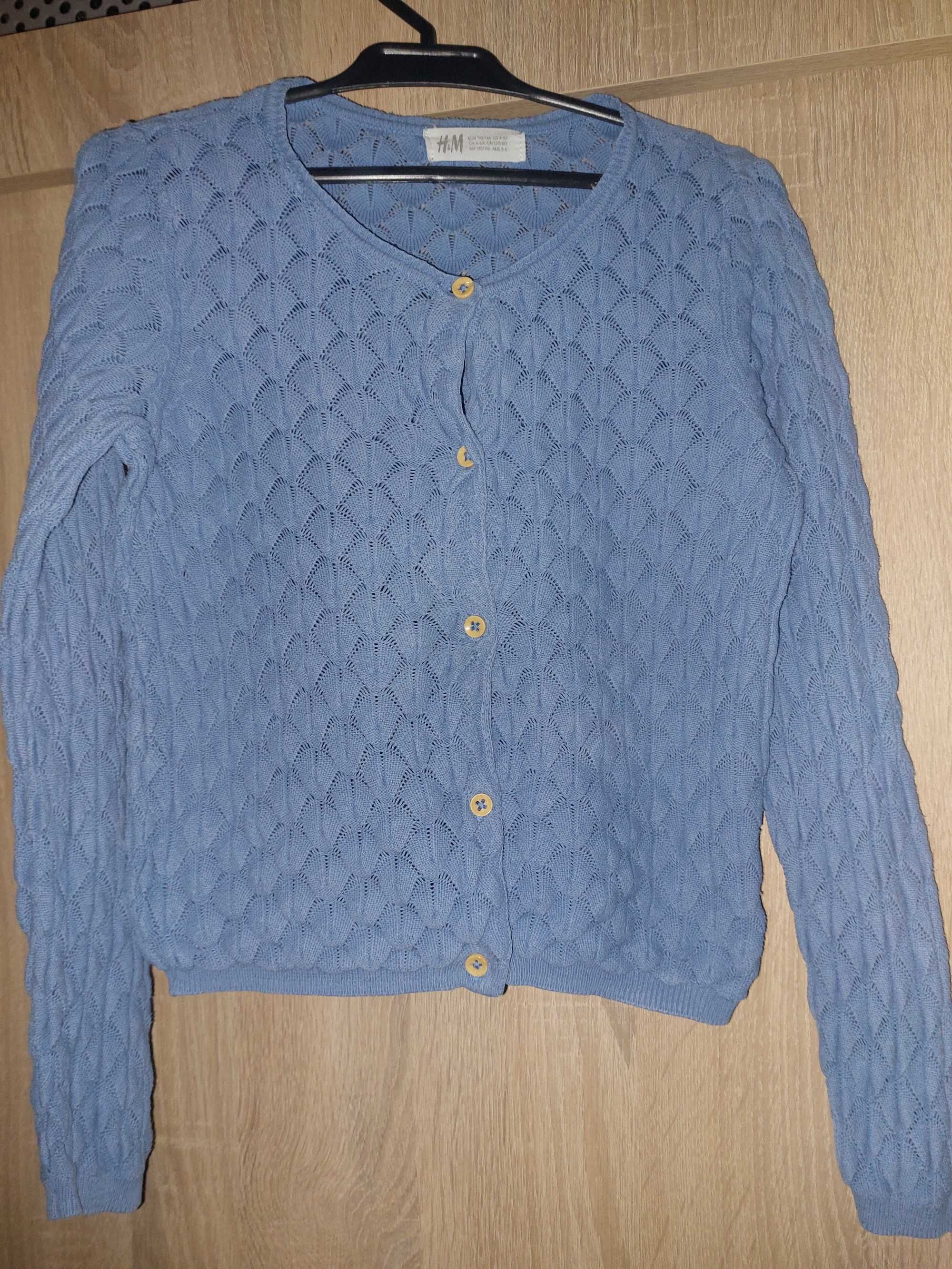 Sweterek kardigan H&M niebieski bawełniany bawełna 110 116