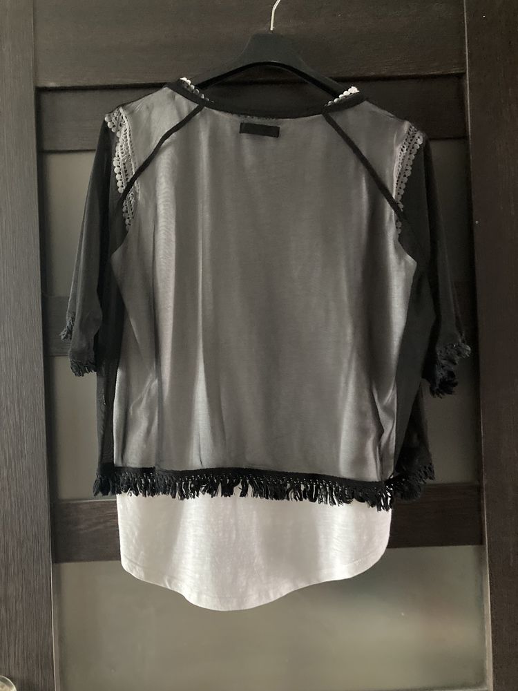 Przezroczysta czarna bluzka tiulowa boho onesize