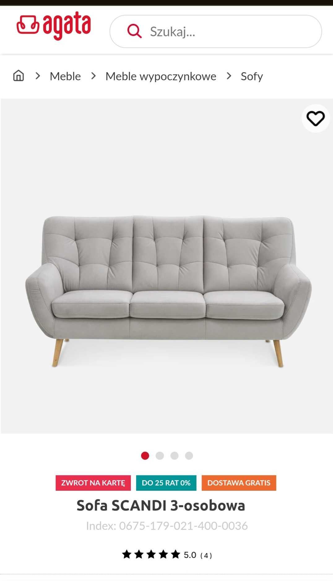 SOFA  SCANDI na nóżkach.