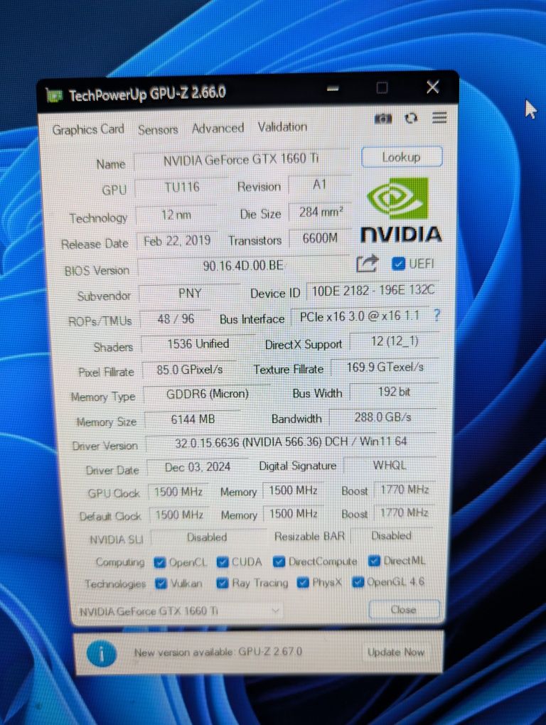 PNY Geforce GTX 1660ti dual 6gb gddr6