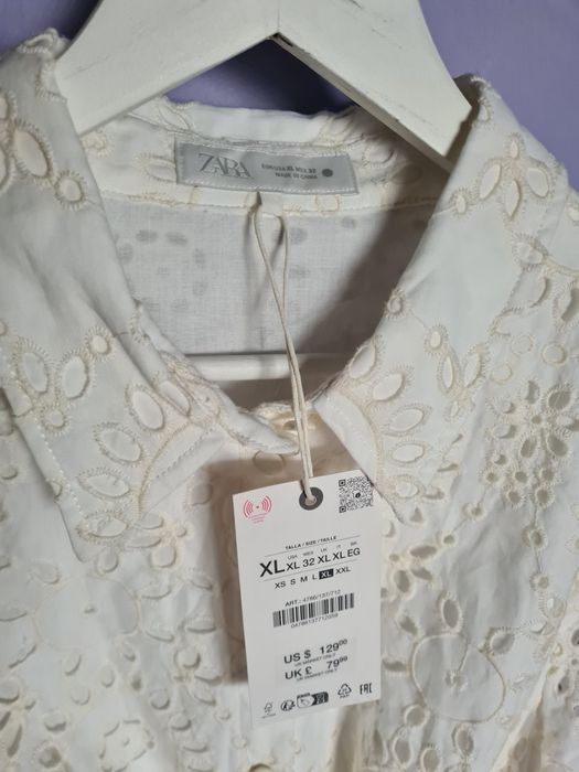Sukienka ażurowa hafty Zara XL kieszenie pasek nowa 2025