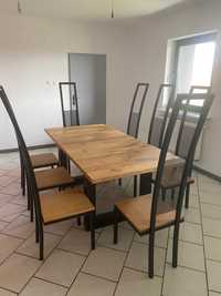 Meble loftowe stal i drewno dębowe duży stół i 8 krzeseł