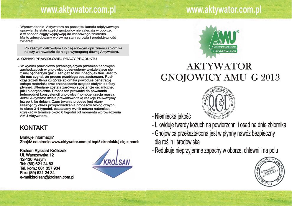 AMU- Doskonały i sprawdzony preparat do gnojowicy 2.5kg = 250 tys