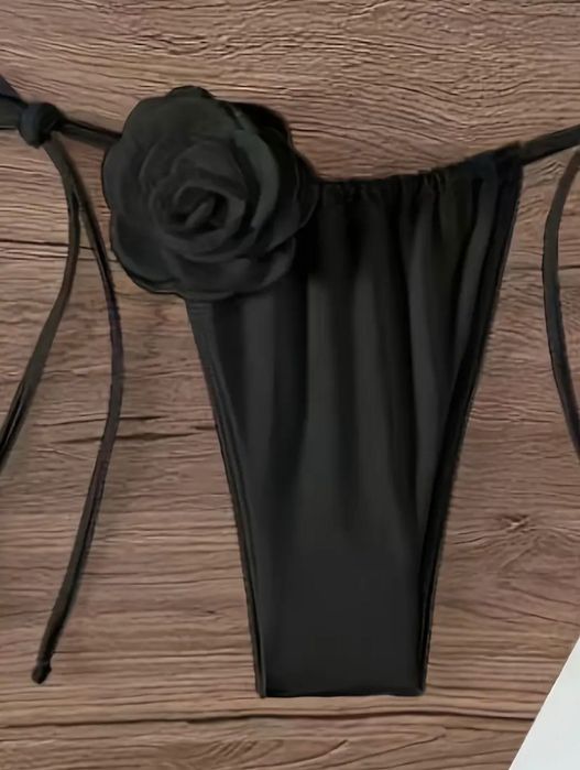 Купальник з квіткою, купальник чорний s-m, купальник роздільний чорний