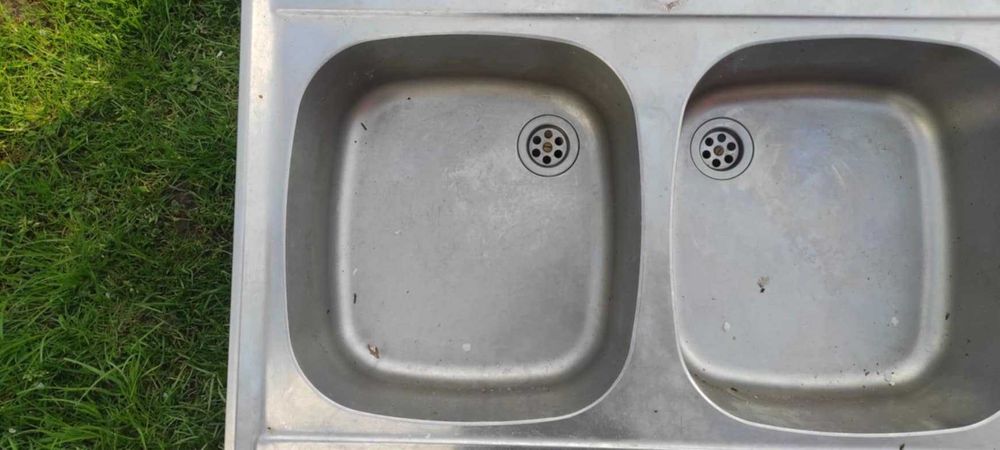 Zlew stalowy dwukomorowy z syfonem  - OKAZJA!!!