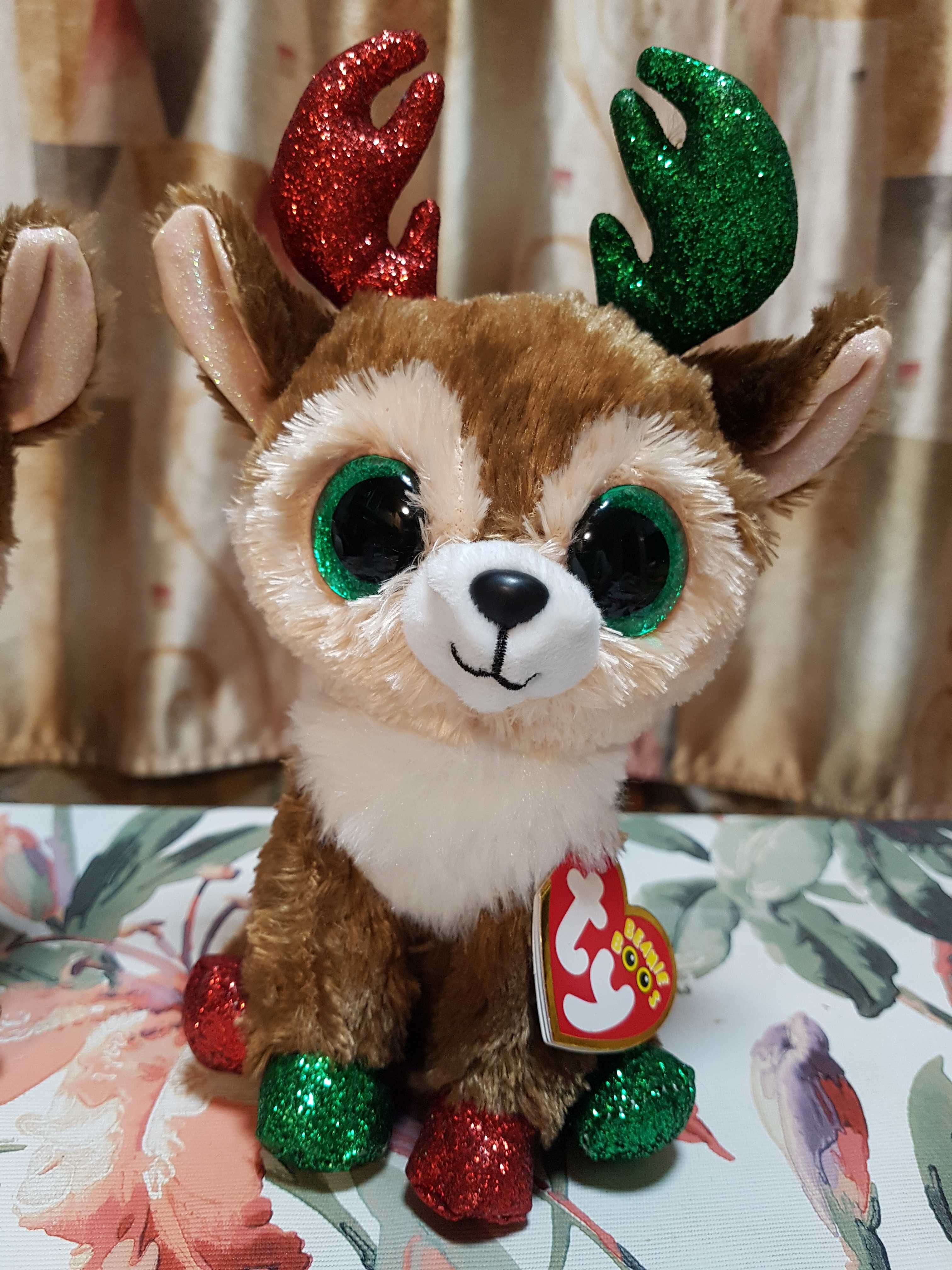 TY Beanie Boos глазастик новогодний олень с блестками KINLEY 15 см