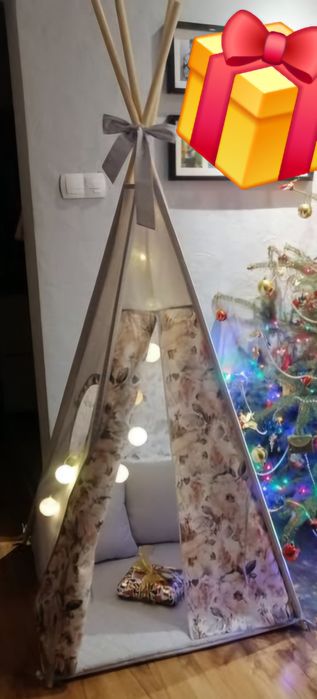 Tipi dziecięce szaro- różowe 80x80 cm