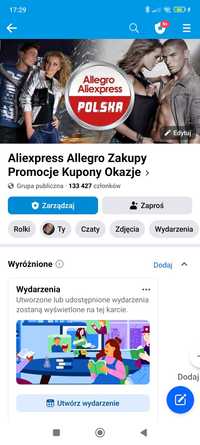 Grupa Facebook tematyka Allegro Aliexpress liczy 133tys. osób