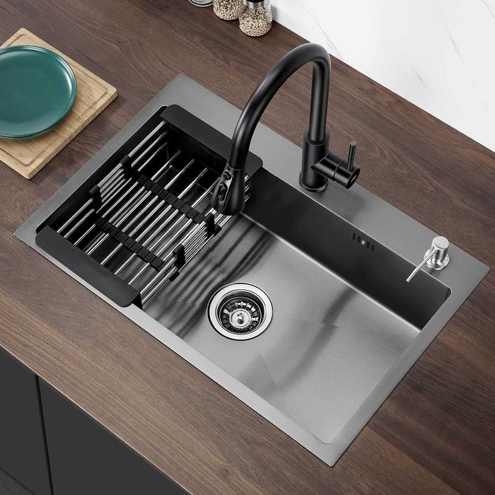 Zlew Lonheo 68x45cm zlewozmywak XL z ociekaczem i dozownikiem czarny